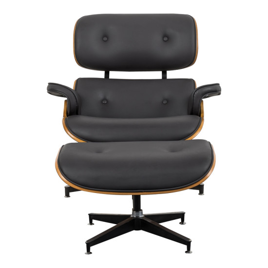 Πολυθρόνα-υποπόδιο relax Jenna μαύρο pu- plywood καρυδί-βάση χρωμίου 82x92x82εκ **