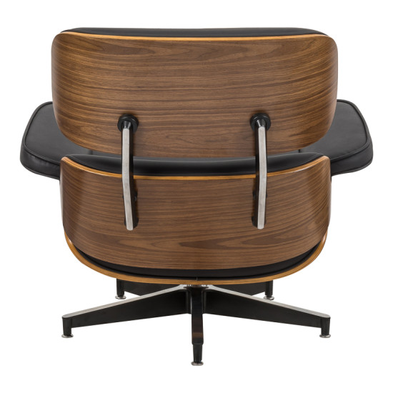 Πολυθρόνα-υποπόδιο relax Jenna μαύρο pu- plywood καρυδί-βάση χρωμίου 82x92x82εκ **
