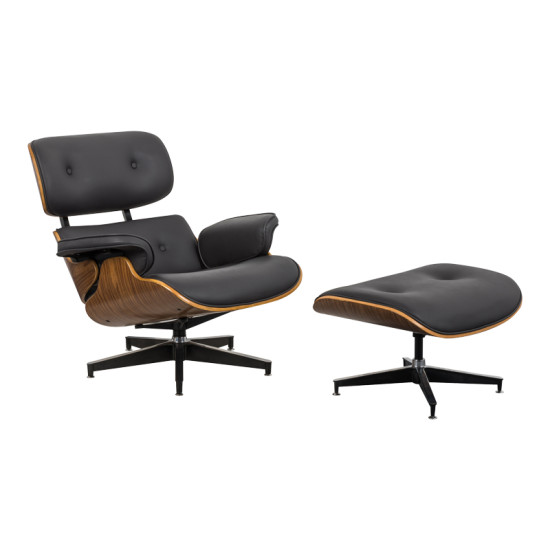 Πολυθρόνα-υποπόδιο relax Jenna μαύρο pu- plywood καρυδί-βάση χρωμίου 82x92x82εκ **