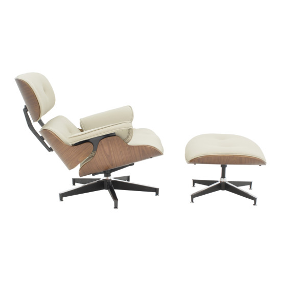 Πολυθρόνα-υποπόδιο relax Jenna μπεζ pu- plywood καρυδί-βάση χρωμίου 82x92x82εκ **