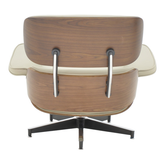 Πολυθρόνα-υποπόδιο relax Jenna μπεζ pu- plywood καρυδί-βάση χρωμίου 82x92x82εκ **