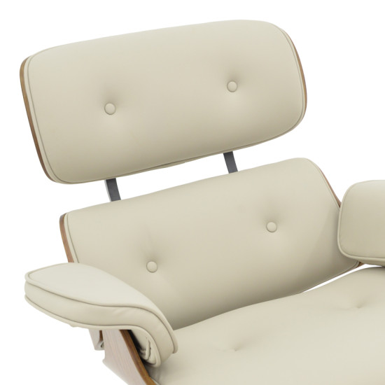 Πολυθρόνα-υποπόδιο relax Jenna μπεζ pu- plywood καρυδί-βάση χρωμίου 82x92x82εκ **