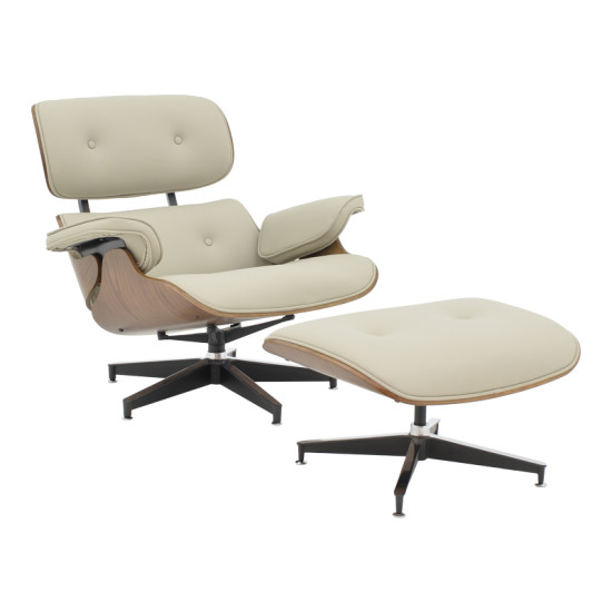 Πολυθρόνα-υποπόδιο relax Jenna μπεζ pu- plywood καρυδί-βάση χρωμίου 82x92x82εκ **