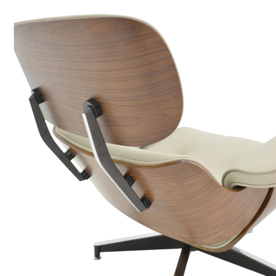 Πολυθρόνα-υποπόδιο relax Jenna μπεζ pu- plywood καρυδί-βάση χρωμίου 82x92x82εκ **