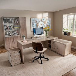 Καρέκλα γραφείου εργασίας Amani μπεζ pu-καρυδί plywood 52x54x90.5εκ **