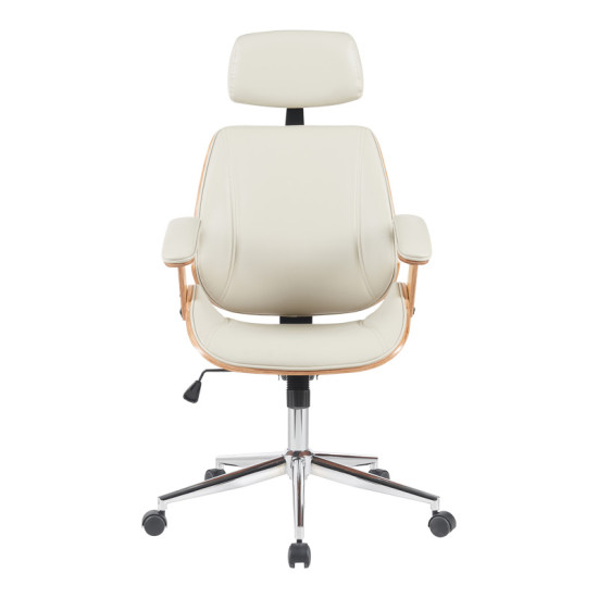 Καρέκλα γραφείου διευθυντή Fetseno μπεζ pu-βάση χρωμίου 53x56x113.5-123.5εκ **