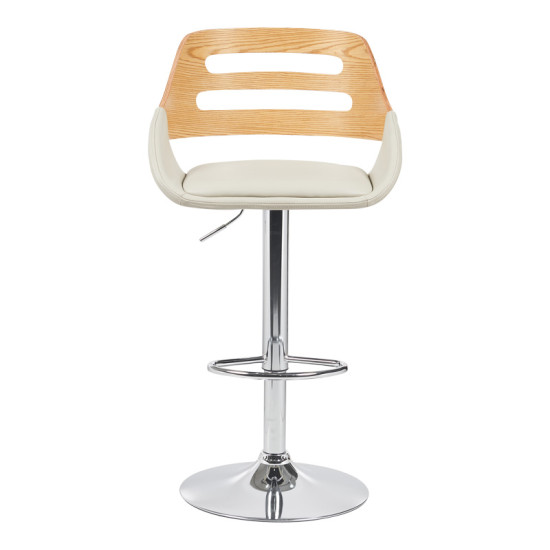 Σκαμπό μπαρ Fern πτυσσόμενο-περιστρεφόμενο μπεζ pu- ξύλο γκρι- μέταλλο χρωμίου 50x48.5x89-110.5εκ **