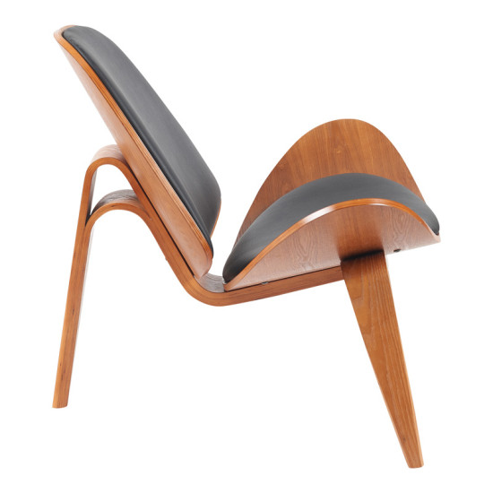 Πολυθρόνα Vilma PU μαύρο- plywood καρυδί 90x76.5x74.5εκ **