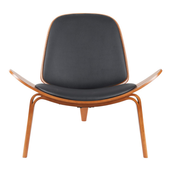 Πολυθρόνα Vilma PU μαύρο- plywood καρυδί 90x76.5x74.5εκ **