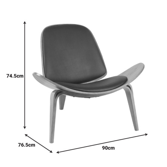Πολυθρόνα Vilma PU μαύρο- plywood καρυδί 90x76.5x74.5εκ **