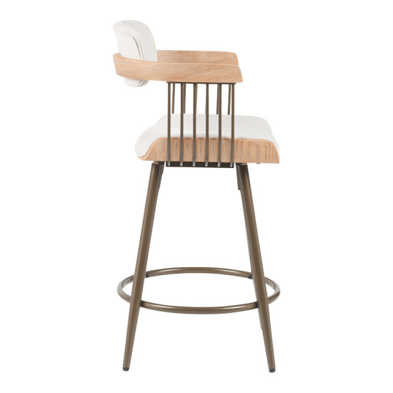 Σκαμπό μπαρ Cameo περιστρεφόμενο μέταλλο μπρονζέ-white-wash ξύλο-μπέζ ύφασμα 53x50x93εκ **