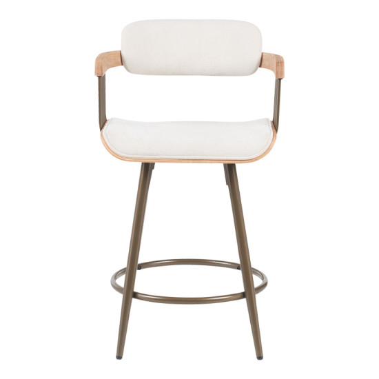 Σκαμπό μπαρ Cameo περιστρεφόμενο μέταλλο μπρονζέ-white-wash ξύλο-μπέζ ύφασμα 53x50x93εκ **