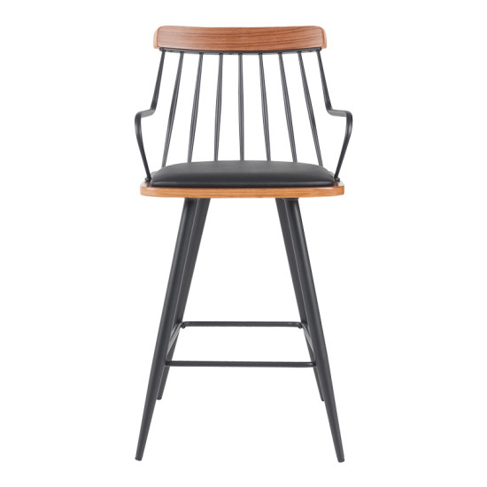 Σκαμπό μπαρ Posse μέταλλο μαύρο-καρυδί ξύλο-μαύρο pu 48x54x92.5εκ **