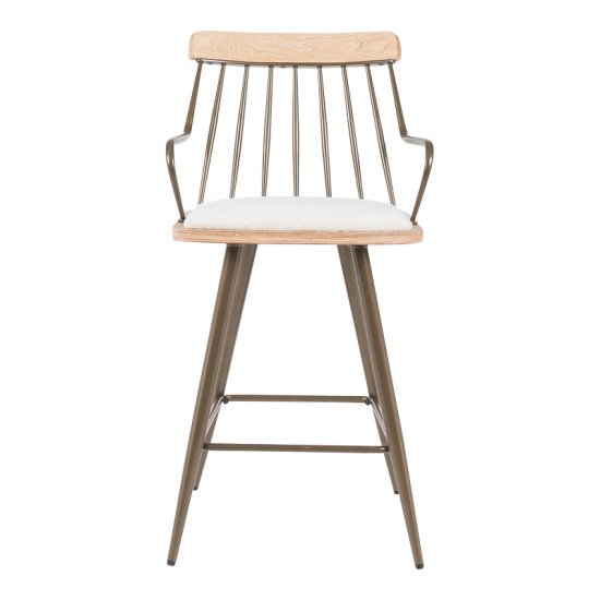 Σκαμπό μπαρ Posse μέταλλο μπρονζε-white wash ξύλο-μπεζ ύφασμα 48x54x92.5εκ **