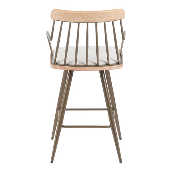 Σκαμπό μπαρ Posse μέταλλο μπρονζε-white wash ξύλο-μπεζ ύφασμα 48x54x92.5εκ **