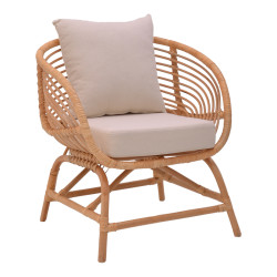 Πολυθρόνα Caxen φυσικό rattan-λευκό μαξιλάρι 72x63x75εκ **