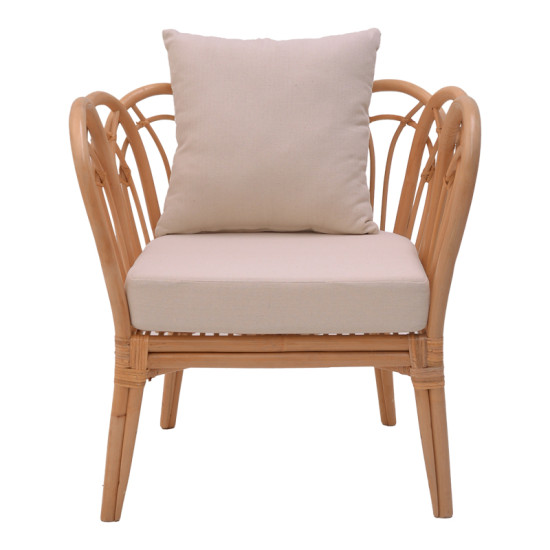 Πολυθρόνα Tania φυσικό rattan-λευκό μαξιλάρι 76x76x76εκ **