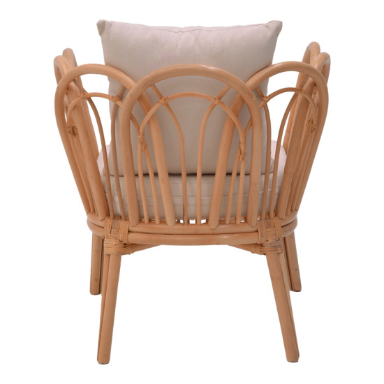 Πολυθρόνα Tania φυσικό rattan-λευκό μαξιλάρι 76x76x76εκ **