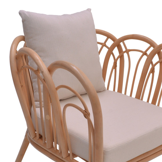 Πολυθρόνα Tania φυσικό rattan-λευκό μαξιλάρι 76x76x76εκ **