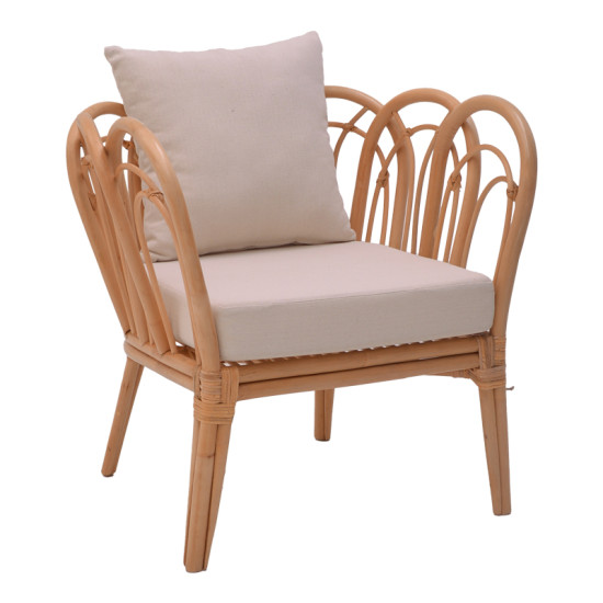 Πολυθρόνα Tania φυσικό rattan-λευκό μαξιλάρι 76x76x76εκ **