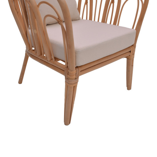 Πολυθρόνα Tania φυσικό rattan-λευκό μαξιλάρι 76x76x76εκ **