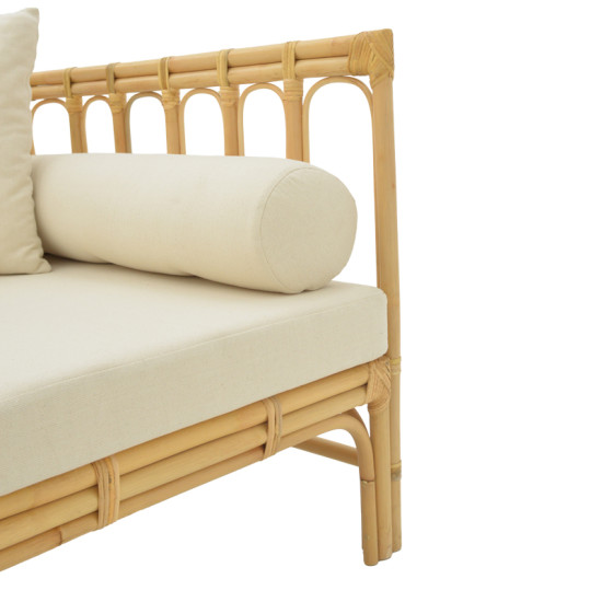 Καναπές Alessa φυσικό rattan-λευκό ύφασμα με μαξιλάρια 200x100x76εκ **