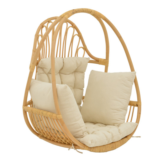 Κρεμαστή κούνια Jorg φυσικό rattan-κρεμ μαξιλάρι 80x59x105εκ **