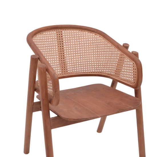 Πολυθρόνα Anlene σκελετός teak ξύλο σε καρυδί απόχρωση με φυσικό rattan 62x54x82εκ **