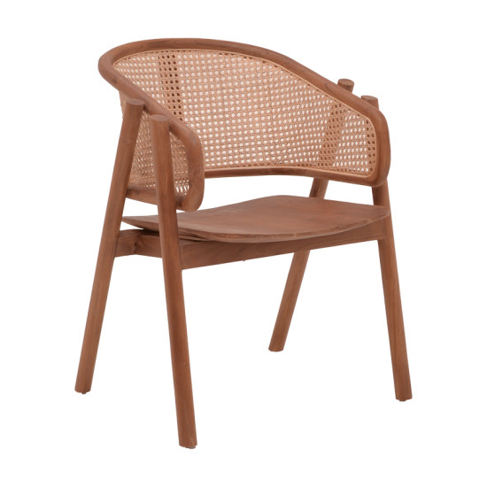 Πολυθρόνα Anlene σκελετός teak ξύλο σε καρυδί απόχρωση με φυσικό rattan 62x54x82εκ **