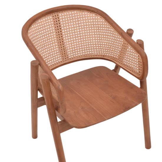 Πολυθρόνα Anlene σκελετός teak ξύλο σε καρυδί απόχρωση με φυσικό rattan 62x54x82εκ **