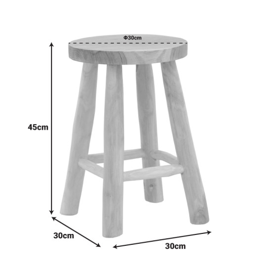 Σκαμπό Sega teak ξύλο σε φυσική απόχρωση Φ30x45εκ **