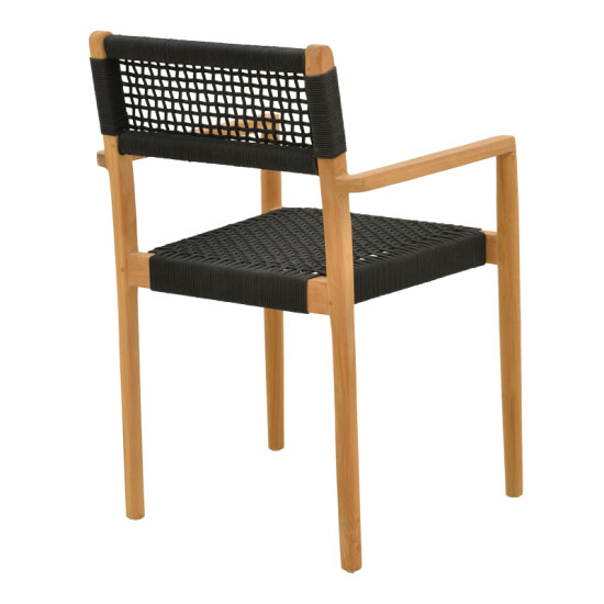 Πολυθρόνα Lengan σκελετός teak ξύλο σε φυσική απόχρωση-μαύρο σχοινί 54x52x80εκ **