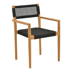 Πολυθρόνα Lengan σκελετός teak ξύλο σε φυσική απόχρωση-μαύρο σχοινί 54x52x80εκ **