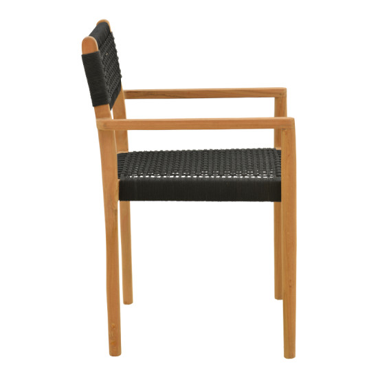 Πολυθρόνα Lengan σκελετός teak ξύλο σε φυσική απόχρωση-μαύρο σχοινί 54x52x80εκ **