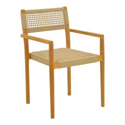 Πολυθρόνα Lengan σκελετός teak ξύλο σε φυσική απόχρωση-μπεζ σχοινί 54x52x80εκ **