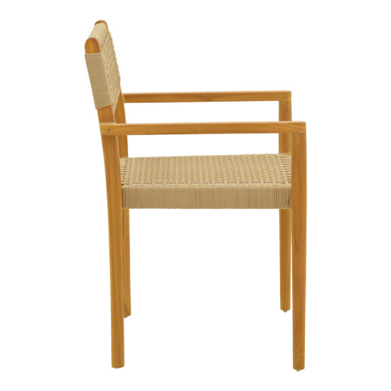 Πολυθρόνα Lengan σκελετός teak ξύλο σε φυσική απόχρωση-μπεζ σχοινί 54x52x80εκ **
