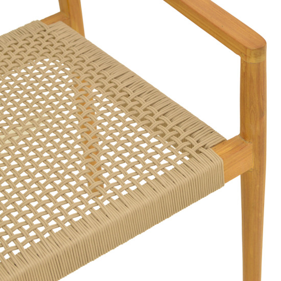Πολυθρόνα Lengan σκελετός teak ξύλο σε φυσική απόχρωση-μπεζ σχοινί 54x52x80εκ **