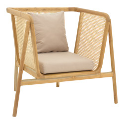 Πολυθρόνα Jenta teak ξύλο με rattan σε φυσική απόχρωση και μπεζ μαξιλάρι 72x67x92εκ **