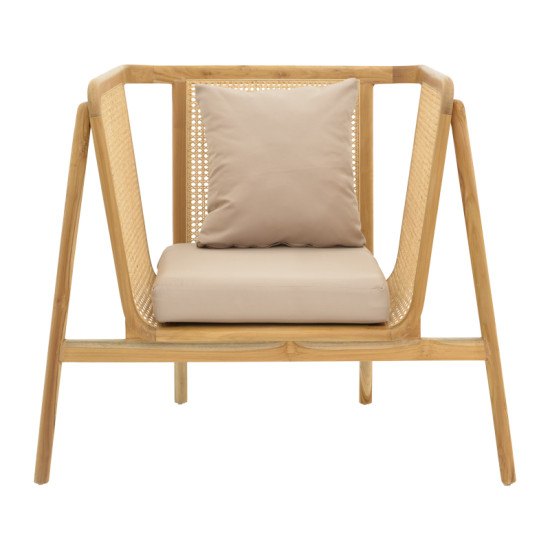 Πολυθρόνα Jenta teak ξύλο με rattan σε φυσική απόχρωση και μπεζ μαξιλάρι 72x67x92εκ ** Πολυθρόνα Jenta teak ξύλο με rattan σε φυσική απόχρωση και μπεζ μαξιλάρι 72x67x92εκ **