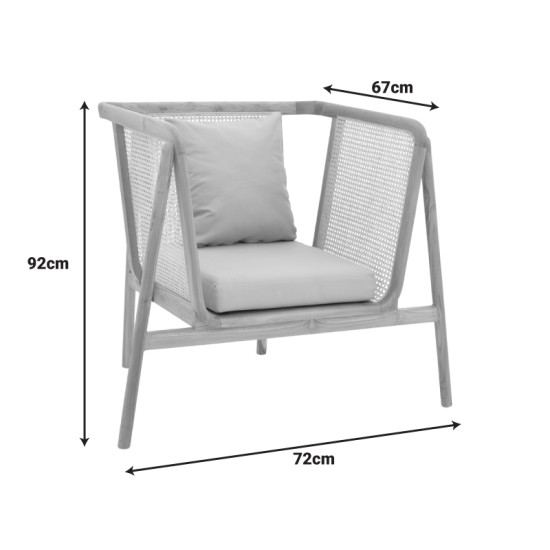 Πολυθρόνα Jenta teak ξύλο με rattan σε φυσική απόχρωση και μπεζ μαξιλάρι 72x67x92εκ ** Πολυθρόνα Jenta teak ξύλο με rattan σε φυσική απόχρωση και μπεζ μαξιλάρι 72x67x92εκ **