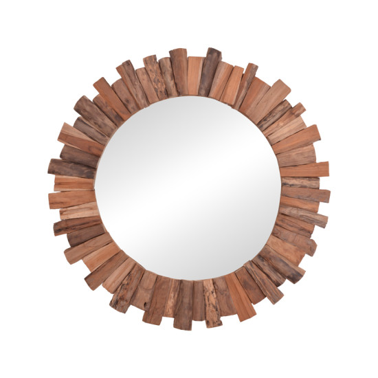 Καθρέπτης Rounder teak ξύλο σε φυσική απόχρωση Φ80x4εκ **