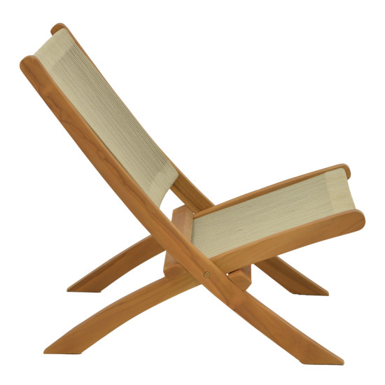 Πολυθρόνα Seeal πτυσσόμενη teak ξύλο και pe σχοινί σε φυσκή απόχρωση 61x76x72εκ **