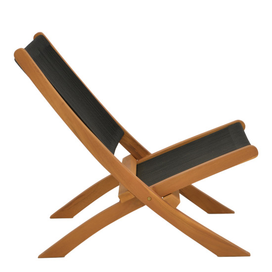 Πολυθρόνα Seeal πτυσσόμενη teak ξύλο και pe σχοινί σε μαύρη απόχρωση 61x76x72εκ **