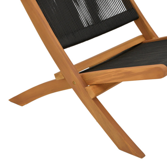 Πολυθρόνα Seeal πτυσσόμενη teak ξύλο και pe σχοινί σε μαύρη απόχρωση 61x76x72εκ **