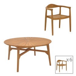 Τραπεζαρία 7τεμ. Ganny-Colen teak ξύλο σε φυσική απόχρωση Φ150x75εκ **