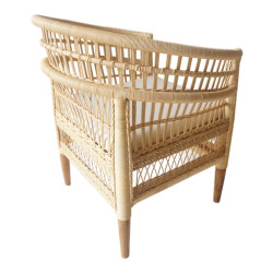 Πολυθρόνα Necorian paakoworld teak ξύλο με pe rattan σε φυσική απόχρωση και λευκό μαξιλάρι 80x70x87εκ **