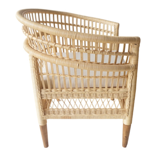 Πολυθρόνα Necorian paakoworld teak ξύλο με pe rattan σε φυσική απόχρωση και λευκό μαξιλάρι 80x70x87εκ **