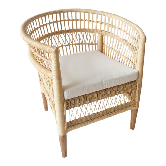 Πολυθρόνα Necorian paakoworld teak ξύλο με pe rattan σε φυσική απόχρωση και λευκό μαξιλάρι 80x70x87εκ **