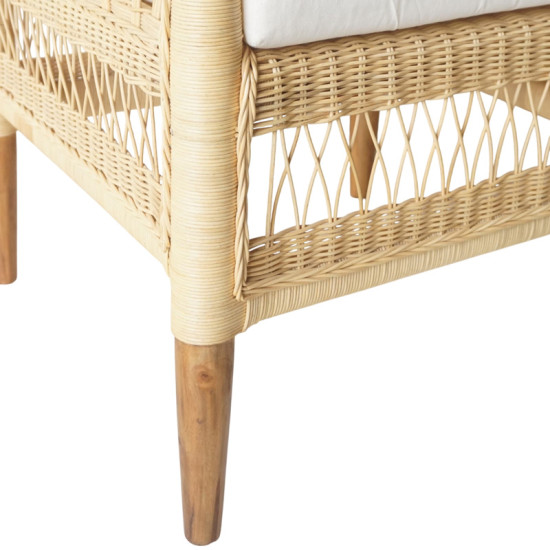 Πολυθρόνα Necorian paakoworld teak ξύλο με pe rattan σε φυσική απόχρωση και λευκό μαξιλάρι 80x70x87εκ **