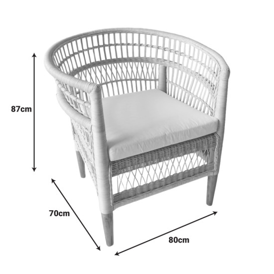 Πολυθρόνα Necorian paakoworld teak ξύλο με pe rattan σε φυσική απόχρωση και λευκό μαξιλάρι 80x70x87εκ **